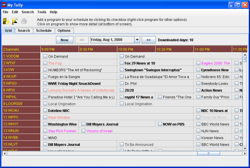 MyTelly Schedule Grid